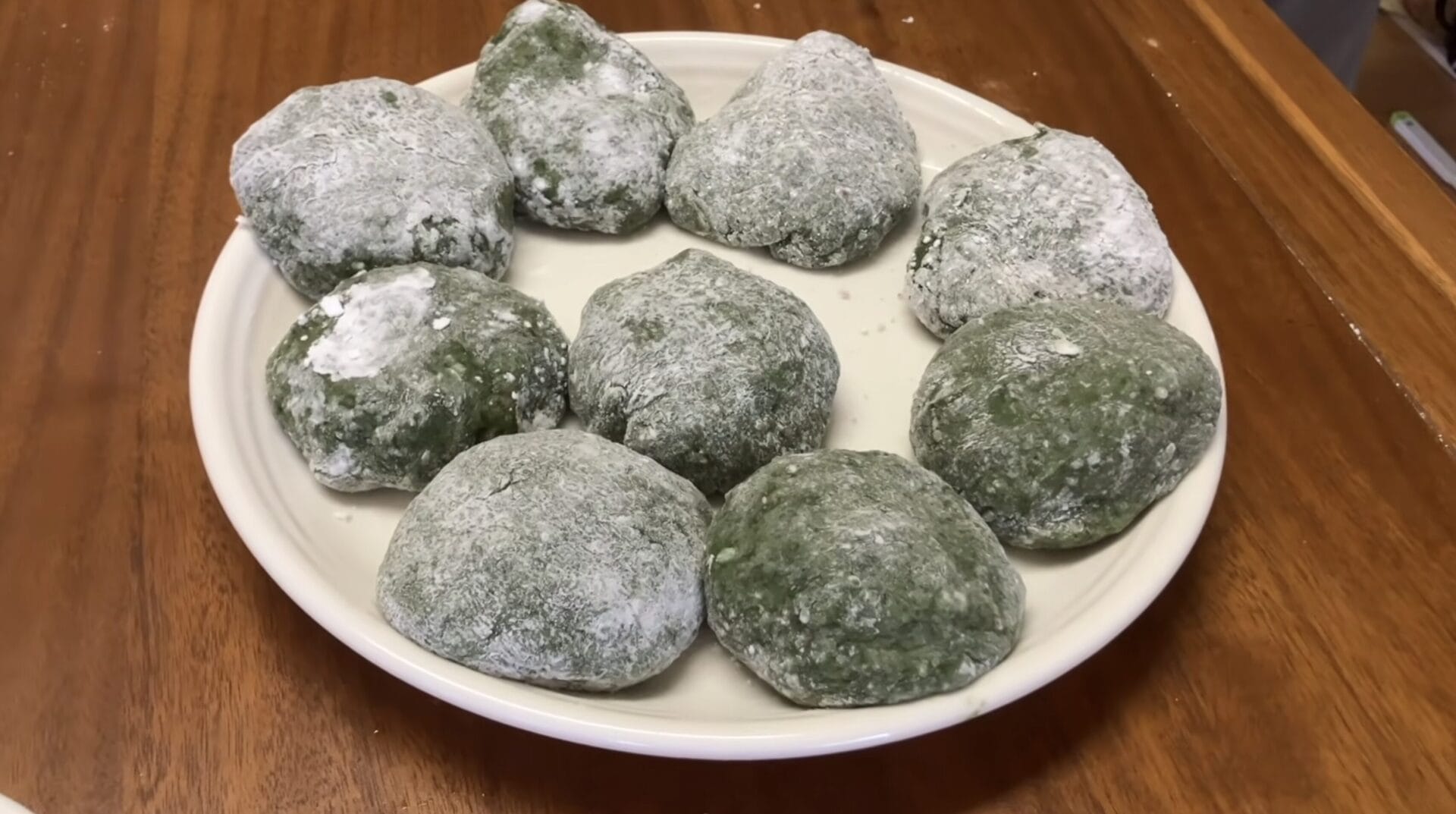 Homemade yomogi mochi Japanese mugwort rice cake