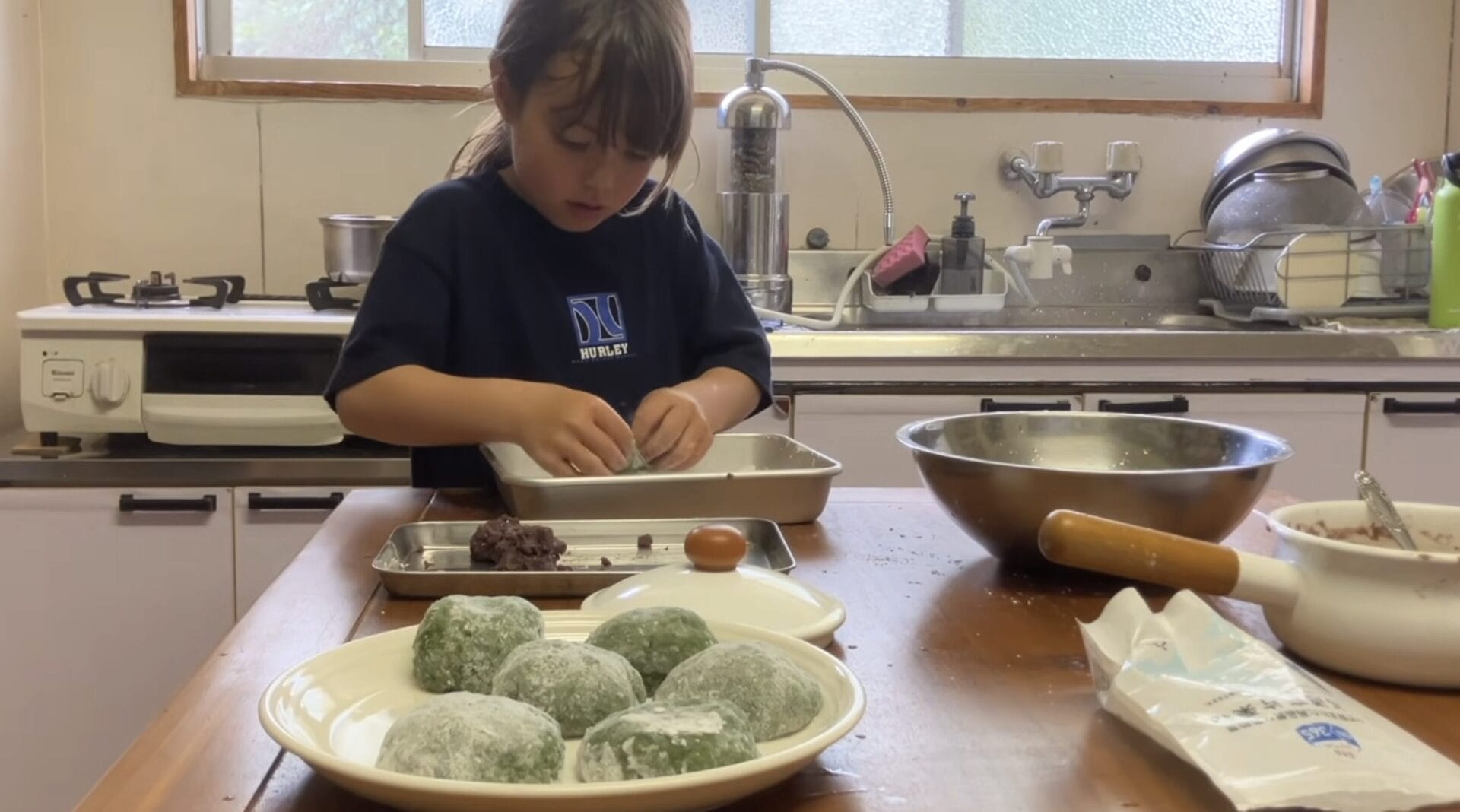 Making yomogi mochi with family in rural Japan